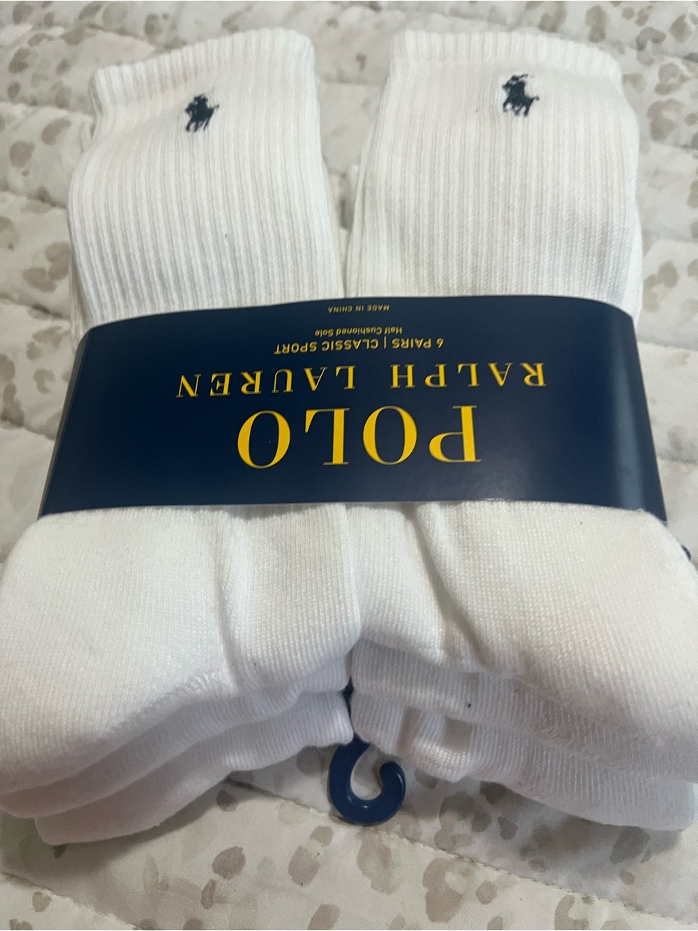 Polo by Ralph Lauren White Crew Socks with Navy Pony Logo - 6 Pack